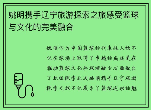 姚明携手辽宁旅游探索之旅感受篮球与文化的完美融合